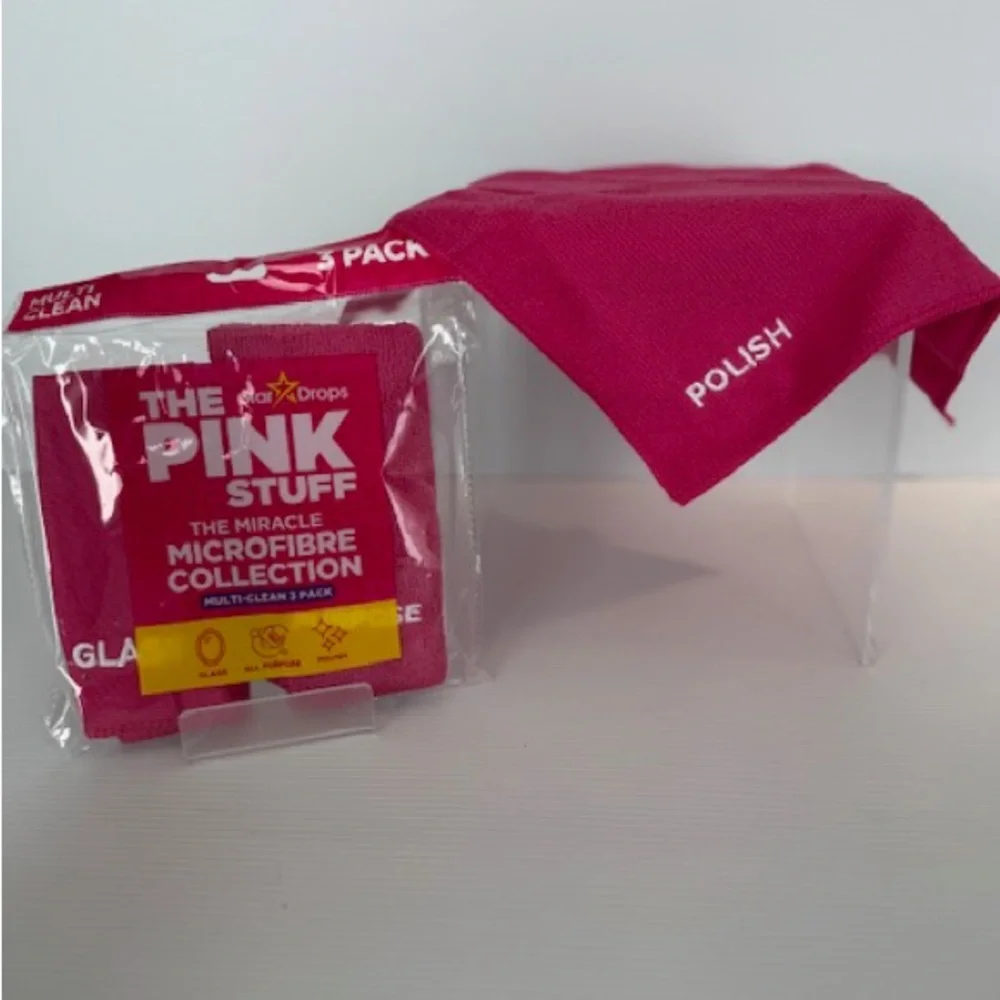 PINK STUFF 3 VIBRANT PINK MICROFIBRE CLOTHS -ALL PURPOSE/GLASS/POLISH - Picture 4 of 6